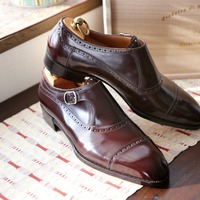 Brown Polishing Classic Look Handmade Dress Shoes Monk Strap Fastening  - Thumbnail 1