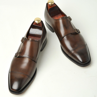 Twotone Polishing Handmade Brown Double Monk Strap Shoes Men's - Thumbnail 1