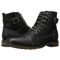 NEW Handmade Black Ankle High Lace Up Boots, Men's Side Zip And Buckle Leather B - Thumbnail 1
