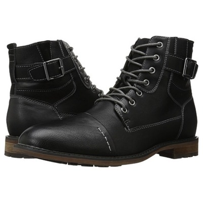 New handmade black ankle high lace up boots, men's side zip and buckle leather b