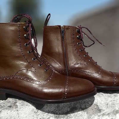 New handmade dark brown ankle high boots, dress leather lace up zip boots, men b