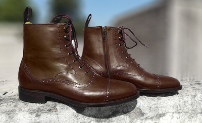 NEW Handmade Dark brown Ankle High Boots, Dress Leather Lace Up Zip Boots, Men B