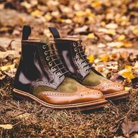 NEW Handmade Ankle High Two Tone Brogue Boots, Fashion Men Leather Casual Boots - Thumbnail 1