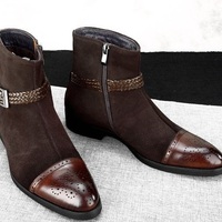 NEW Men's High Ankle Brown Jodhpurs Rounded Buckle Strap Genuine Leather Boots - Thumbnail 2