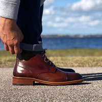 NEW Men Brown Black Lace Up Stylish Boot, Mens Ankle High Suede Leather Cap Toe - Thumbnail 1