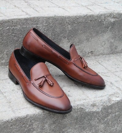Crafted Leather Brown Tassel Loafers Classic Men Dress Shoes