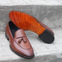 Crafted Leather Brown Tassel Loafers Classic Men Dress Shoes - Thumbnail 4