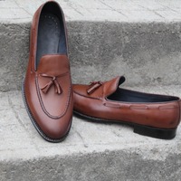 Crafted Leather Brown Tassel Loafers Classic Men Dress Shoes - Thumbnail 7