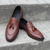 Crafted Leather Brown Tassel Loafers Classic Men Dress Shoes - Thumbnail 8