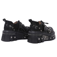 Metal Fashion Heart Buckles Lace-up Platform Leather Shoes - Thumbnail 4