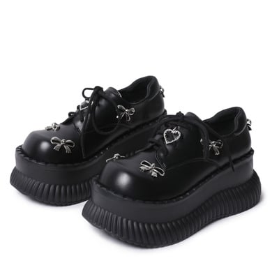 Metal butterfly accessories lace-up platform leather shoes