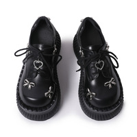 Metal Butterfly Accessories Lace-Up Platform Leather Shoes - Thumbnail 3