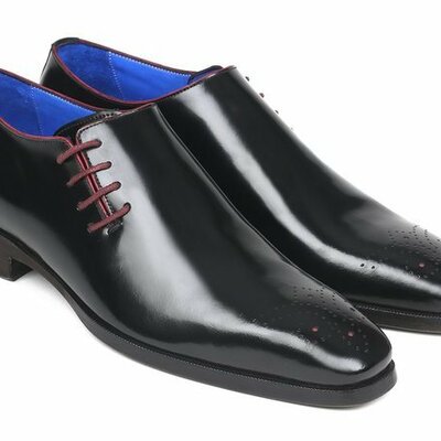 New handmade men's side lace oxfords black polished leather shoes