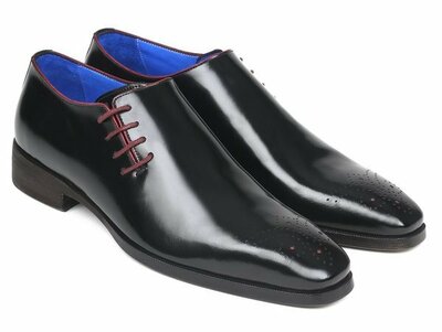 New Handmade Men's Side Lace Oxfords Black Polished Leather Shoes