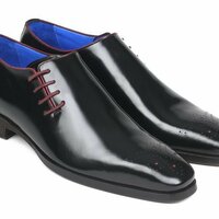 New Handmade Men's Side Lace Oxfords Black Polished Leather Shoes - Thumbnail 1