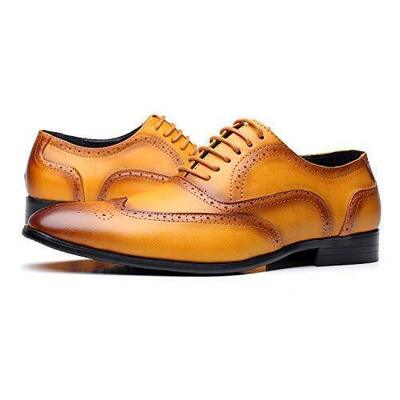 Burnished Tan Color Wing Tip Full Brogue Toe Oxford Fasionable Leather Shoes