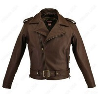 NEW MEN'S BRANDO STYLE BROWN BIKER LEATHER JACKET FOR MEN'S - Thumbnail 1