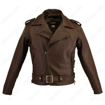 NEW MEN'S BRANDO STYLE BROWN BIKER LEATHER JACKET FOR MEN'S