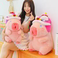 Cute Pink Capybara Plush Toy With Hat - Thumbnail 2