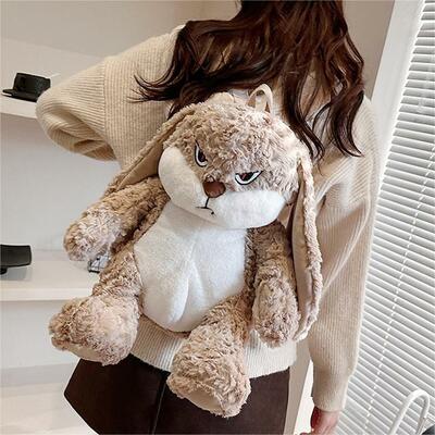 Beige Angry Rabbit Plush Bag