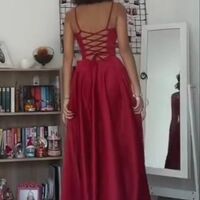 SP2200,Spaghetti Straps Satin Simple Long Prom Dresses Red Back to School Dress - Thumbnail 2