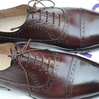 Crafted Leather Handmade Dark Brown Leather Classic Oxford Lace up Dress Shoes - Thumbnail 1