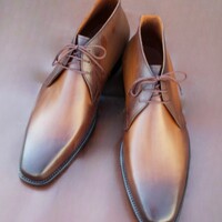  Crafted Leather Handmade Custom Made Dress Shoes Brown Calfskin Leather Chukka Boots - Thumbnail 1