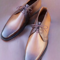  Crafted Leather Handmade Custom Made Dress Shoes Brown Calfskin Leather Chukka Boots - Thumbnail 2