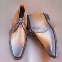 Crafted Leather Handmade Custom Made Dress Shoes Brown Calfskin Leather Chukka Boots - Thumbnail 3