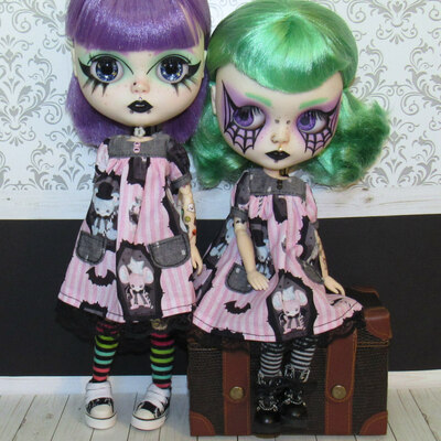 Loli goth critters babydoll dress for blythe, pullip, rainbow high, 1/6 fashion dolls