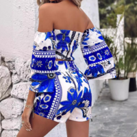Casual Blue Retro Print Two Piece Set - Thumbnail 3