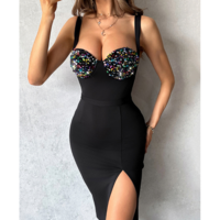 Solid Color Women'S Elegant Pearl Pieces Sleeveless Dress - Thumbnail 1