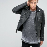 New Men's Genuine Lambskin Leather Jacket Black Biker Motorcycle jacket - Thumbnail 4