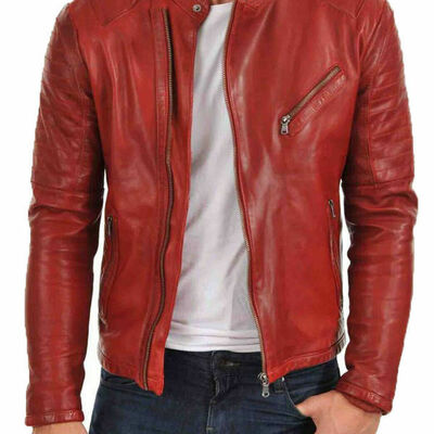 Men's stylish genuine lambskin motorcycle bomber biker leather jacket