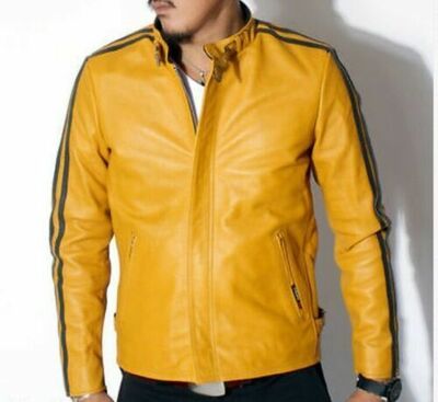 New Men Jacket Original Yellow Lambskin Leather Designer Party