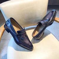 Handmade Leather Smoked Black Patina Loafers for Men Custom men dress shoe - Thumbnail 4
