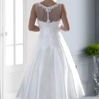  Vintage Tea Length Short Wedding Dresses Sleeveless Beaded Lace Satin A-line Calf Length Informal Bridal Gowns For Mature Women - Thumbnail 1