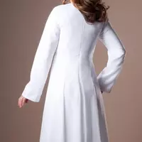 Long Informal Chiffon Modest Wedding Dresses With Long Sleeves Ruched Informal Beach Temple Bridal Gowns White Floor Length Reception Gown - Thumbnail 1