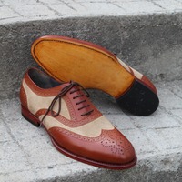 Crafted Leather Handmade Brown Suede Leather Wingtip Oxford Lace up Dress Shoes - Thumbnail 4