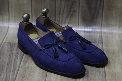 New Handmade Men's Leather Shoes Navy Blue Suede Leather Loafer Stylish Teasel Slip On Moccasin Shoes