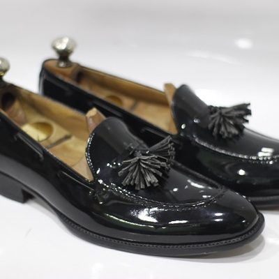 Men's handmade shoes black patent leather slip on stylish loafer dress & formal wear shoes