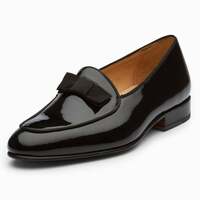 New Handmade Men's Bespoke Black Patent Loafers Shoes - Thumbnail 1