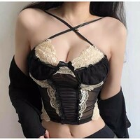 Lace mesh splicing suspender short vest - Thumbnail 3