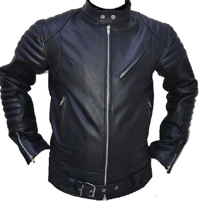 Handmade mens designer black biker leather jacket, slim fit jacket for mens