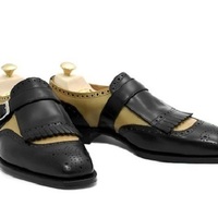 Handmade Men two tone monk shoes, Men formal shoes, Men Ivory and black shoes - Thumbnail 4