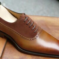 Handmade Men's Oxford Leather shoes, leather and suede formal sheos - Thumbnail 4