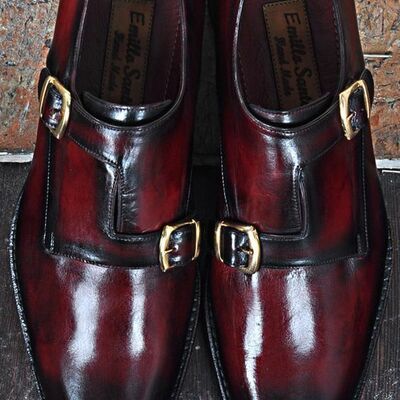 Leather men’s classic double monk strap dress shoes