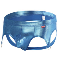 2PK Sexy Gay Mens Underwear Faux Leather Low-rise Cut-out Briefs Underpants MJ2317 - Thumbnail 4