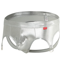 2PK Sexy Gay Mens Underwear Faux Leather Low-rise Cut-out Briefs Underpants MJ2317 - Thumbnail 5