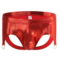 2PK Sexy Gay Mens Underwear Faux Leather Low-rise Cut-out Briefs Underpants MJ2317 - Thumbnail 1